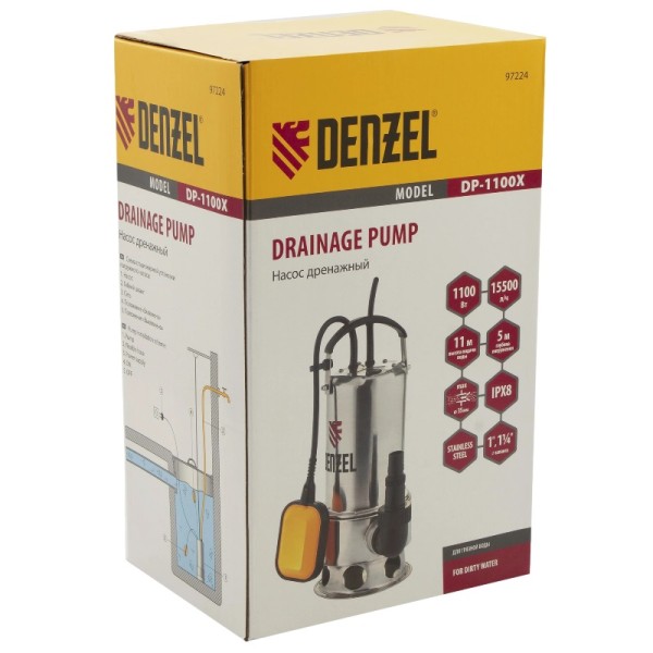 Дренажный насос для грязной воды Denzel DP1100X